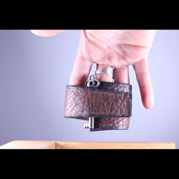 Handmade leather cuff with skeleton key